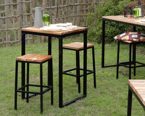 Mesa alta cuadrada de madera exótica de 70 x 70 cm «Garden»