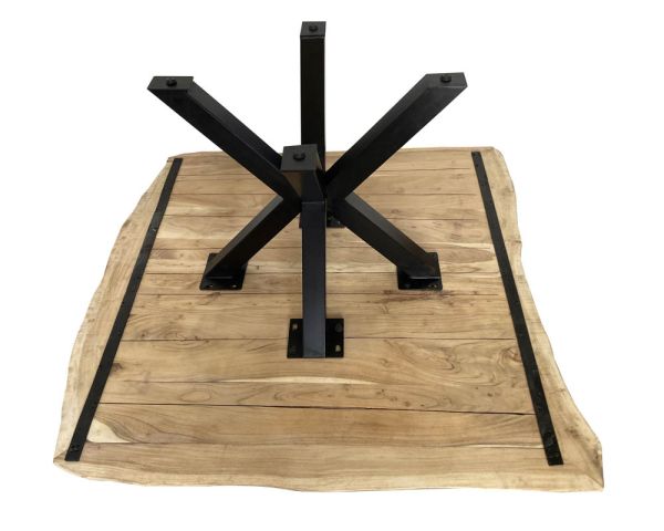 Mesa de comedor de acacia con patas «3D» de mikado y tablero cuadrado de 150 cm