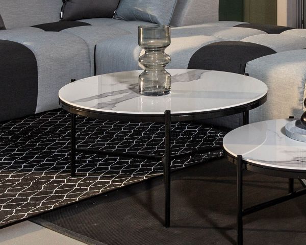 Mesa de centro blanca y negra, de cerámica y aluminio, 80 de diámetro, «Lazy Beach»