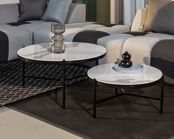 Mesa de centro blanca y negra, de cerámica y aluminio, 80 de diámetro, «Lazy Beach»
