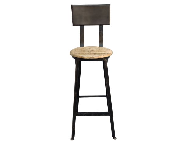 Silla de bar industrial de metal y madera maciza de 110 cm «Atelier Grey»