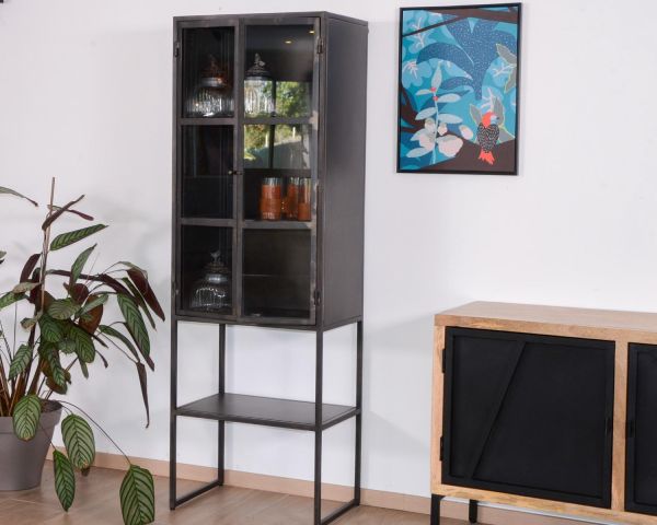 Vitrina estilo «Factory» de dos puertas, de metal negro y cristal «Black Cook»
