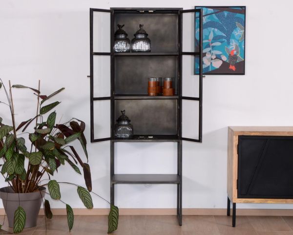 Vitrina estilo «Factory» de dos puertas, de metal negro y cristal «Black Cook»
