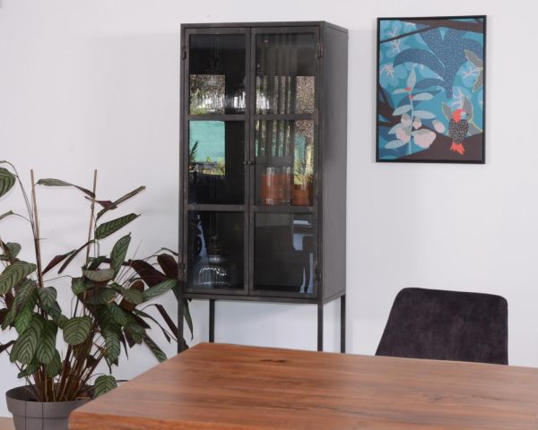 Vitrina estilo «Factory» de dos puertas, de metal negro y cristal «Black Cook»