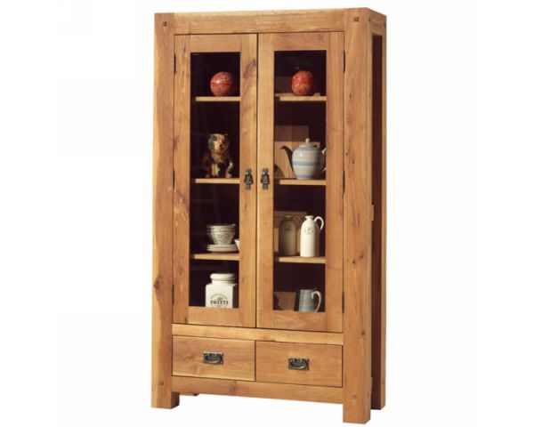 Vitrina rústica de roble macizo aceitado, con 2 puertas y 2 cajones «Lodge Casita»