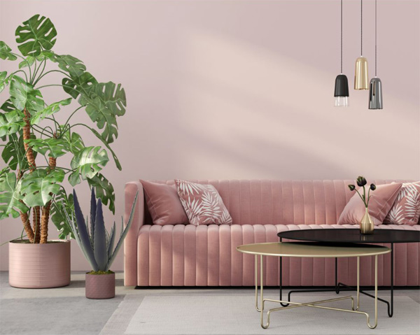 Sofá de terciopelo rosa pálido